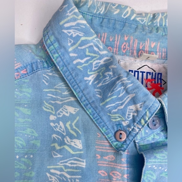 Vintage Gotcha Short Sleeve Faded Reverse Blue Casual Button Down Shirt Sz Lg - Picture 6 of 10